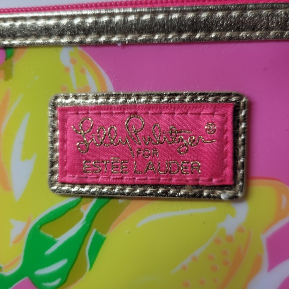 Lilly Pulitzer Pink Lemon Print Cosmetic Pouch with Gold Trim - Picture 2 of 8